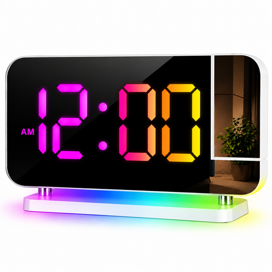 Reloj Digital RGB con Pantalla Espejo y Proyección de Hora