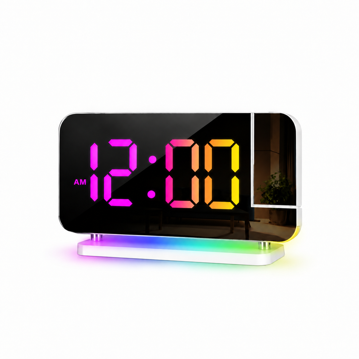 Reloj digital RGB con pantalla de espejo y proyección de hora
